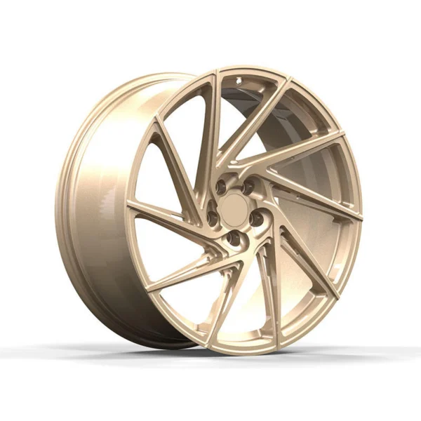 Golden Multi-Spoke Forged Wheel — Front three-quarter view