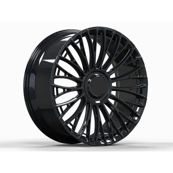 Black Tapered Multi-Spoke Forged Wheel — Front three-quarter view