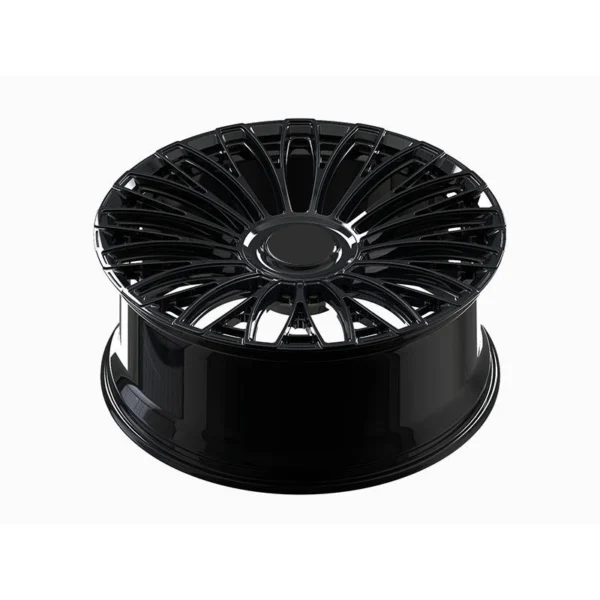 Black Tapered Multi-Spoke Forged Wheel — Elevated face-and-barrel view