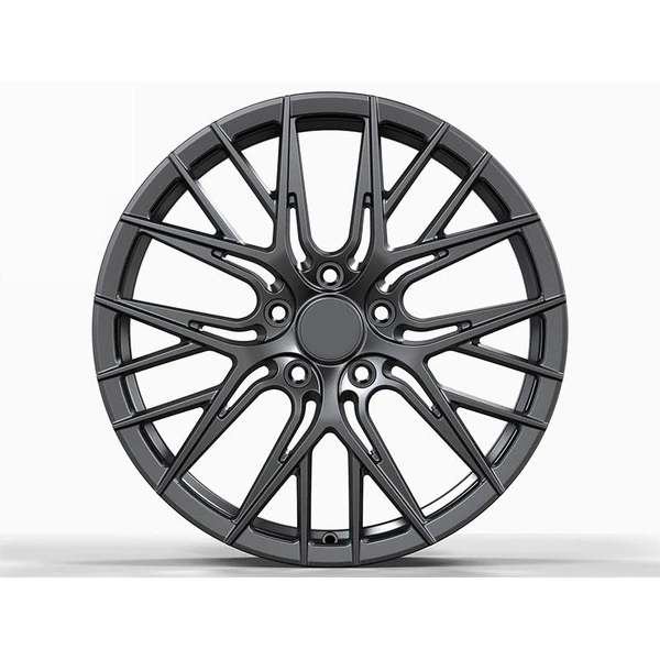 Dark Gray Fine Split-Spoke Forged Wheel — Front five-hole design example