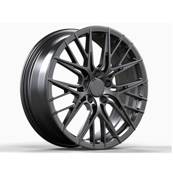 Dark Gray Fine Split-Spoke Forged Wheel — Three-quarter design view