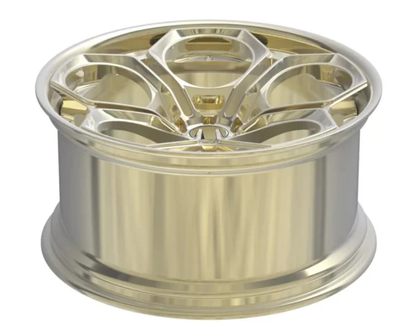 Geometric Five-Spoke Deep-Lip Forged Wheel — Low-angle polished lip and barrel