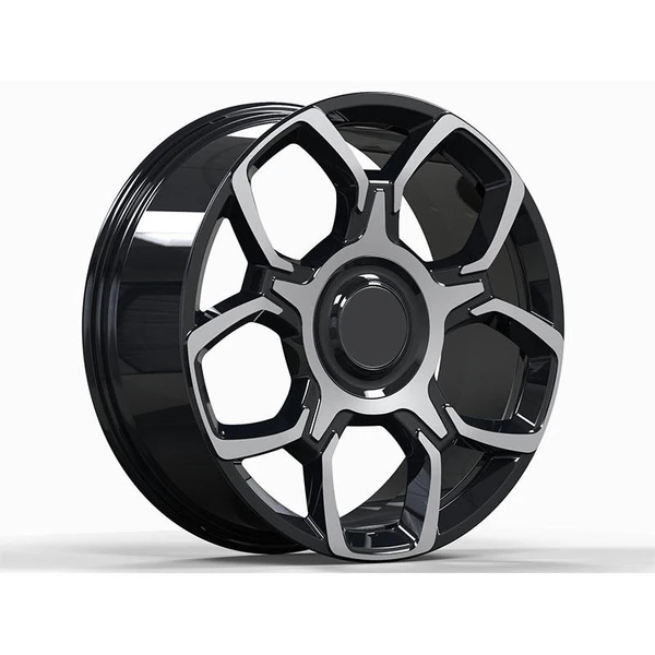Black and Silver Geometric Forged Wheel — Left three-quarter design view