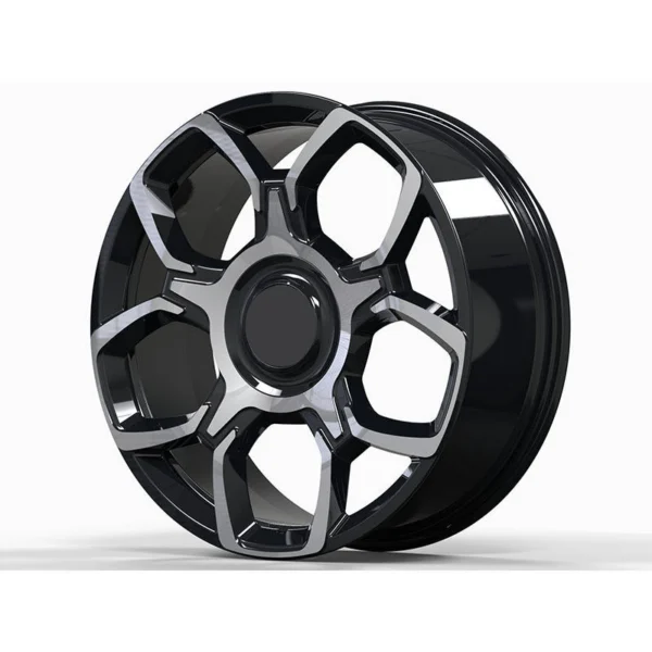 Black and Silver Geometric Forged Wheel — Right three-quarter design view