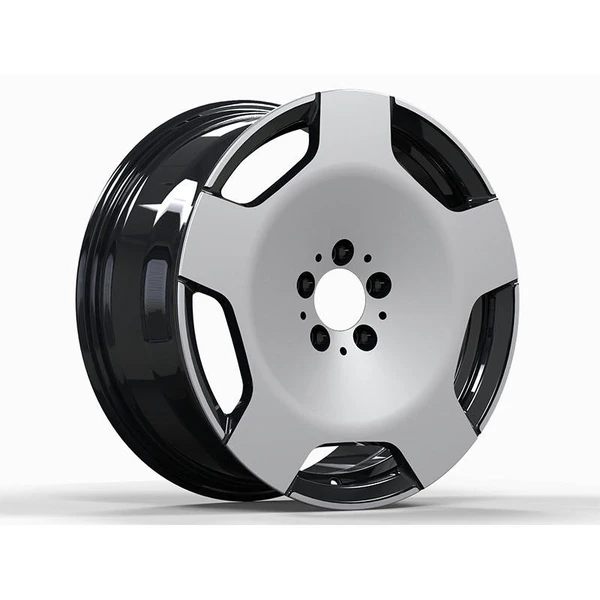 Black and Silver Five-Window Disc Forged Wheel — Left three-quarter disc design