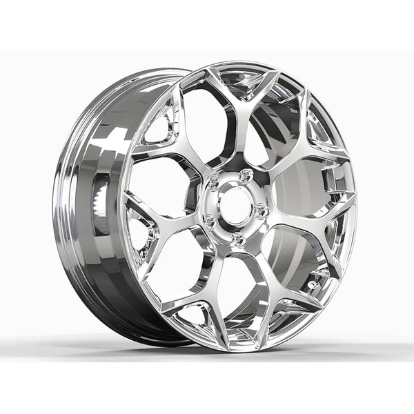 Polished Angular Y-Spoke Forged Wheel — Three-quarter polished design view