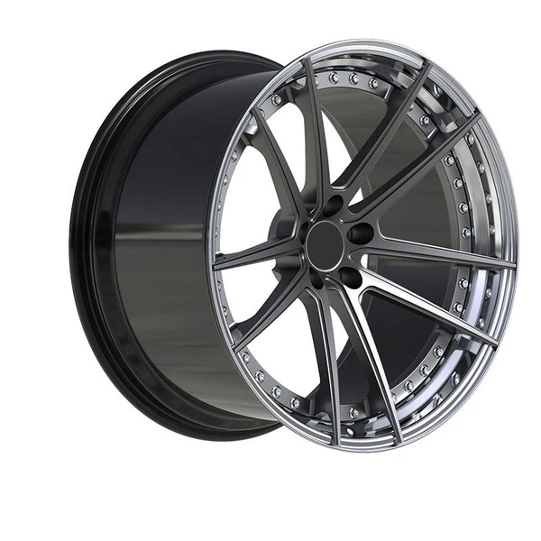 Graphite Fine Y-Spoke Polished-Lip Forged Wheel — Three-quarter graphite Y-spokes and polished lip