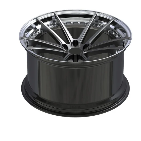 Graphite Fine Y-Spoke Polished-Lip Forged Wheel — Elevated graphite face and deep barrel