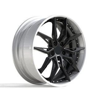 Black Slotted Y-Spoke Polished-Lip Forged Wheel