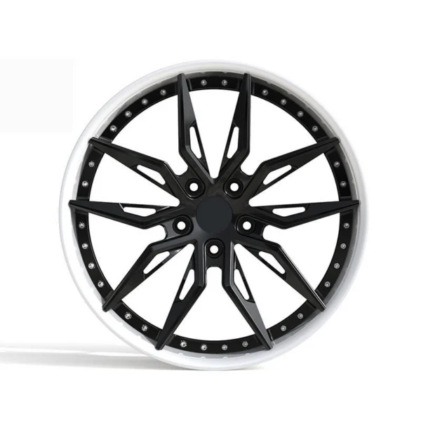Black Slotted Y-Spoke Polished-Lip Forged Wheel — Front five-hole slotted Y-spoke example