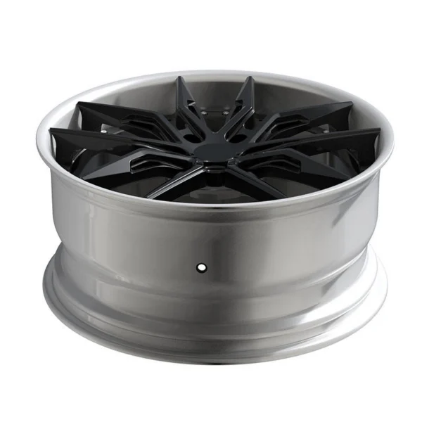 Black Slotted Y-Spoke Polished-Lip Forged Wheel — Elevated face and silver barrel