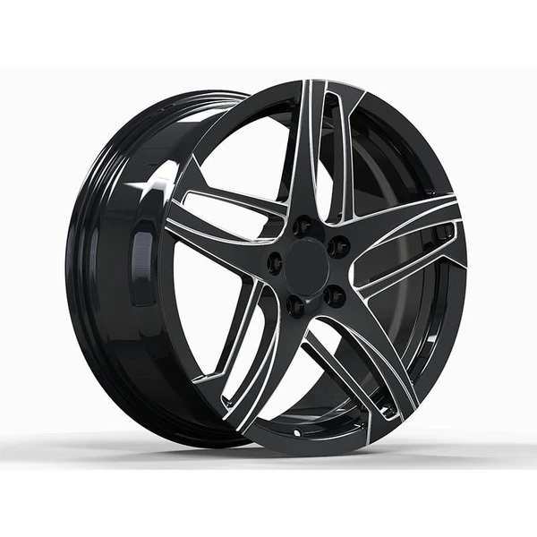 Black Swept Five-Spoke Forged Wheel — Three-quarter black swept-spoke view