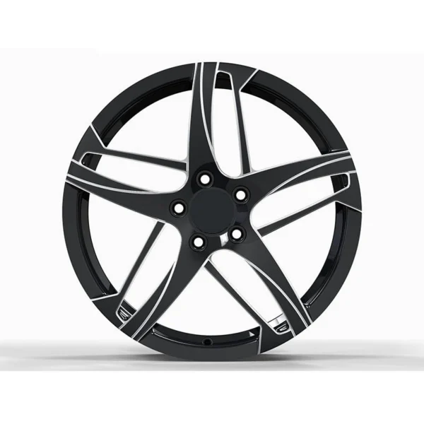 Black Swept Five-Spoke Forged Wheel — Front five-hole black design example