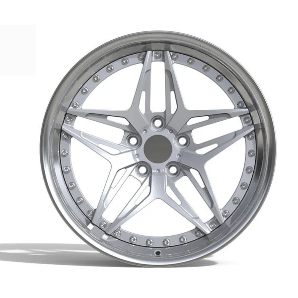 Silver Slotted Five-Spoke Deep-Lip Forged Wheel — Front five-hole design example