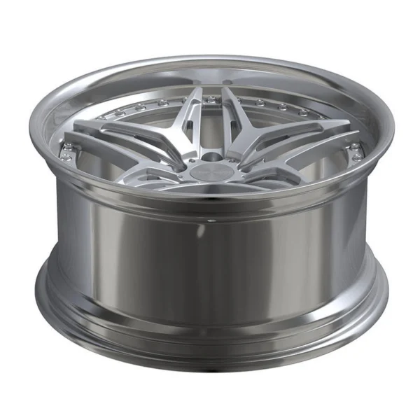 Silver Slotted Five-Spoke Deep-Lip Forged Wheel — Low-angle deep lip and barrel