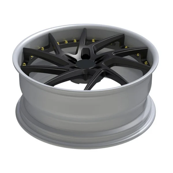 Black Open Y-Spoke Silver-Lip Forged Wheel — Elevated recessed face and silver barrel