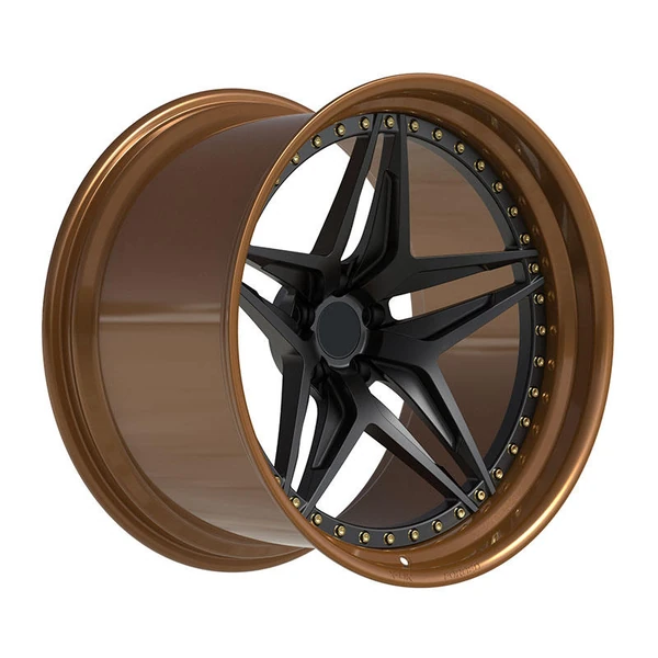 Bronze-Rim Slotted Star Forged Wheel — Three-quarter bronze-rim and black slotted-star design example