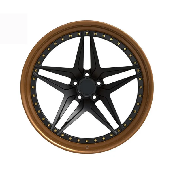Bronze-Rim Slotted Star Forged Wheel — Front five-hole bronze-and-black design example