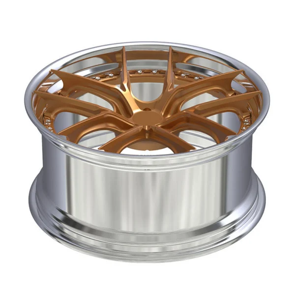 Gold Blade Y-Spoke Forged Wheel — Elevated gold face and polished-silver barrel