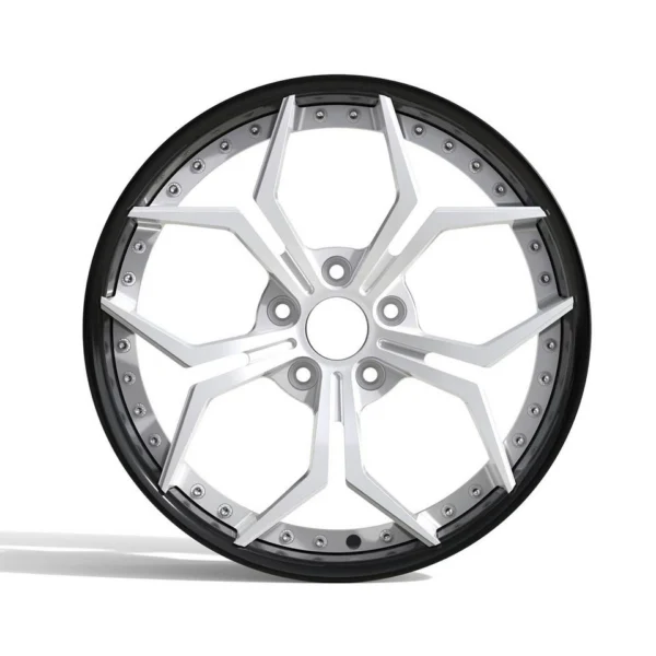 Silver Angular Y-Spoke Black-Barrel Forged Wheel — Front five-hole design reference