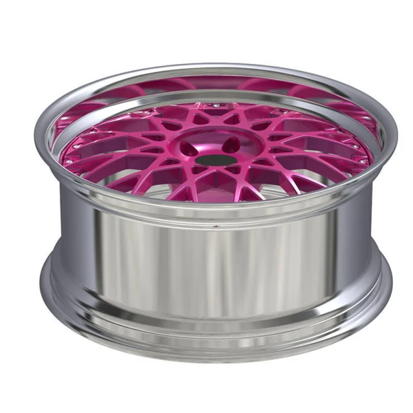Magenta Mesh Polished-Lip Forged Wheel — Elevated face and deep barrel view