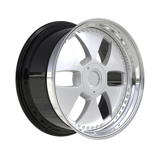 Silver Six-Window Disc Forged Wheel — Three-quarter silver six-window disc