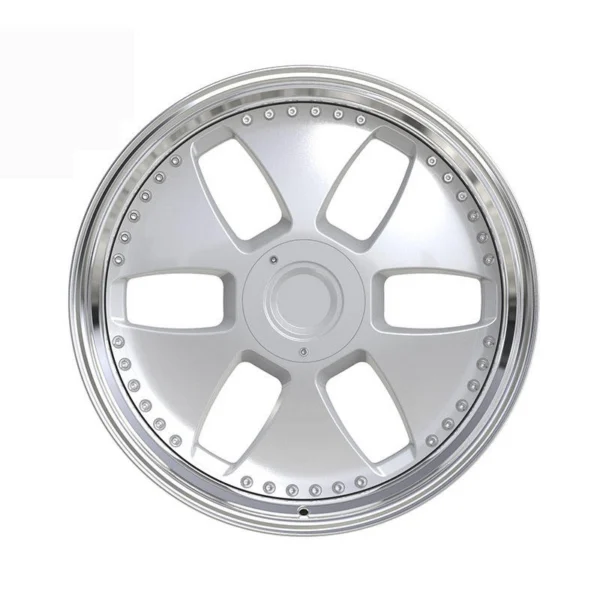 Silver Six-Window Disc Forged Wheel — Front six-window face with covered mounting area