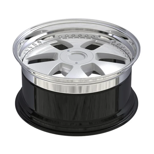 Silver Six-Window Disc Forged Wheel — Elevated face and deep barrel view