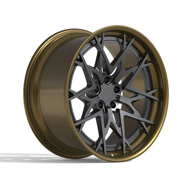 Black Branch-Mesh Bronze-Lip Forged Wheel — Three-quarter black branch-mesh bronze-lip