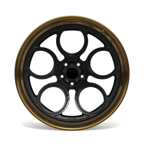 Black Five-Loop Bronze-Barrel Forged Wheel — Front five-hole design reference