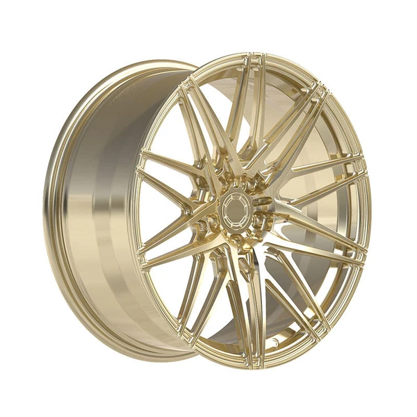 Gold Grooved Y-Spoke Forged Wheel — Three-quarter gold grooved y-spoke
