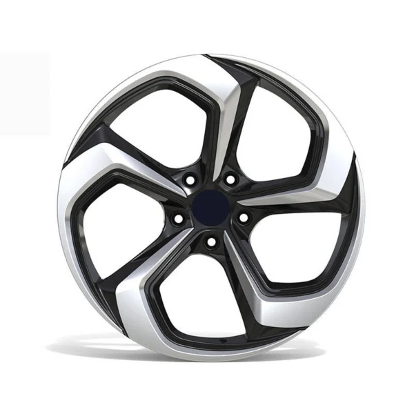 Black Silver Swept-Petal Forged Wheel — Front five-hole design reference