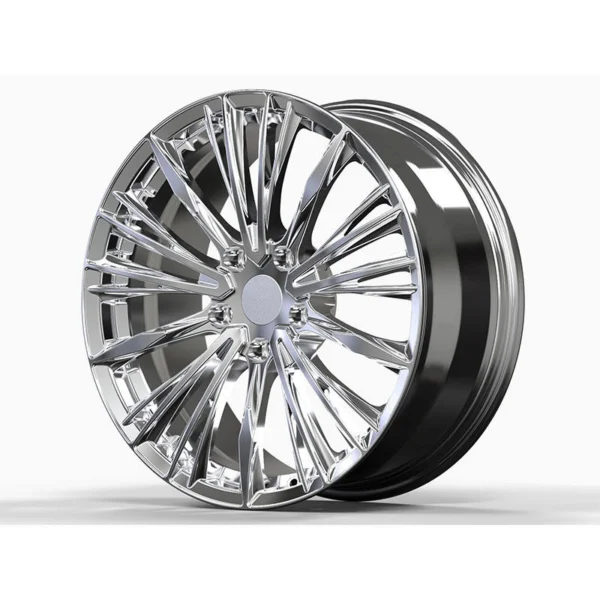 Polished Fan-Spoke Forged Wheel — Opposite three-quarter face and barrel