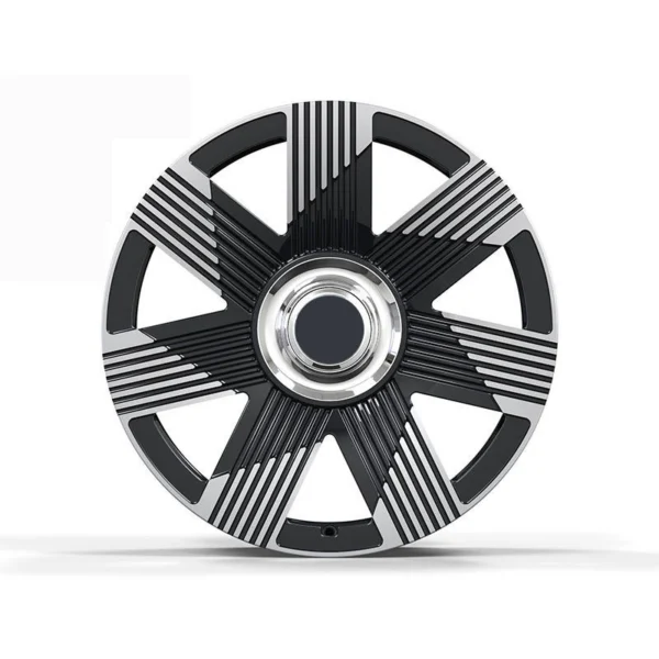 Black-Silver Fluted Seven-Spoke Forged Wheel — Straight-on covered-centre design example