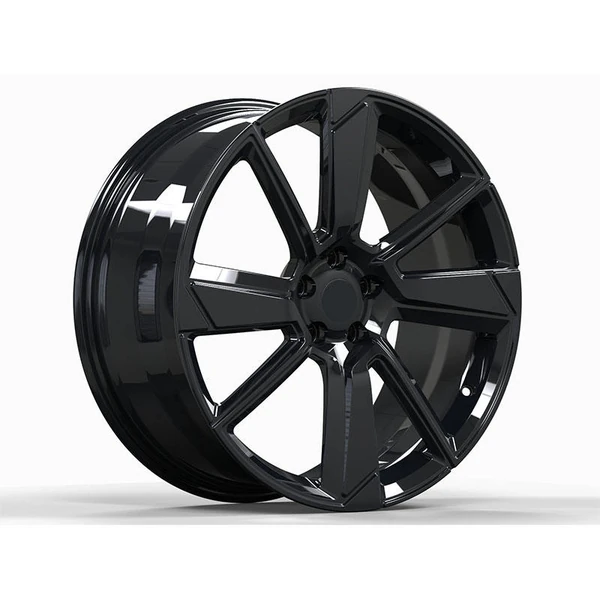 Black Asymmetric Split-Spoke Forged Wheel — Three-quarter black asymmetric split-spoke design