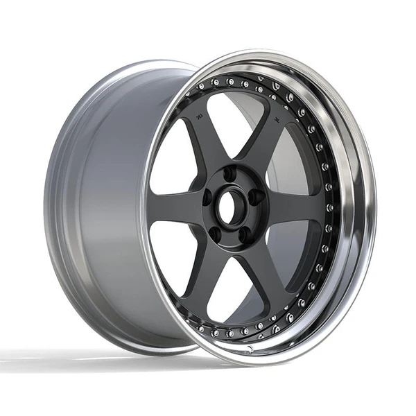 Dark Six-Spoke Deep-Lip Forged Wheel — Three-quarter dark six-spoke deep-lip design