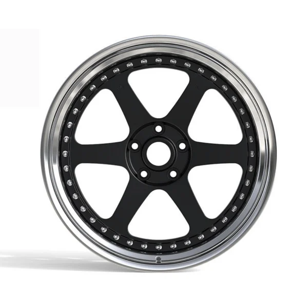 Dark Six-Spoke Deep-Lip Forged Wheel — Straight-on five-hole design example