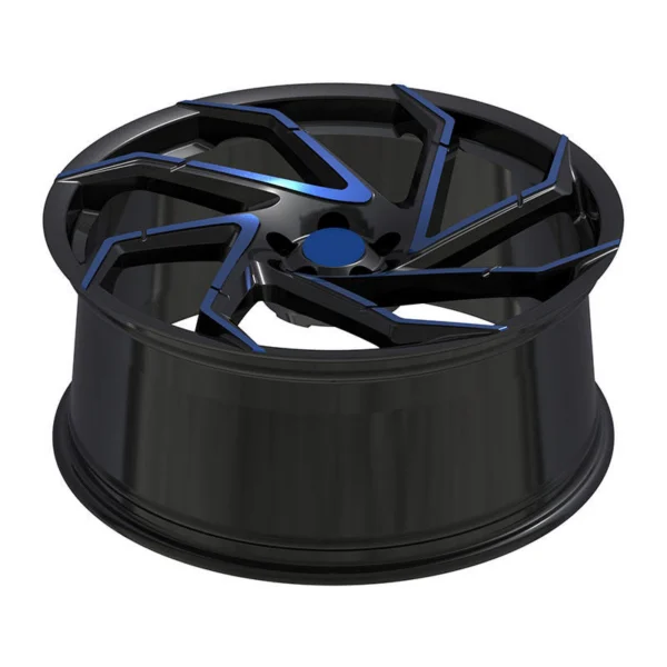 Black-Blue Angular Sweep Forged Wheel — Elevated face and barrel profile