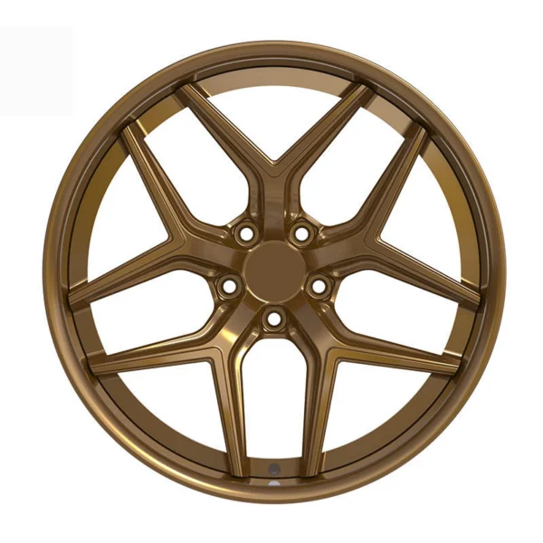 Bronze Channelled Y-Spoke Forged Wheel — Straight-on five-hole design example
