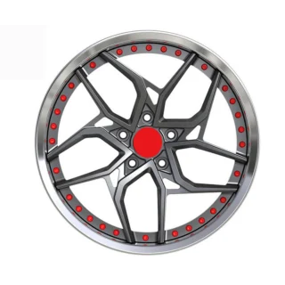 Red-Accent Geometric Split-Spoke Forged Wheel