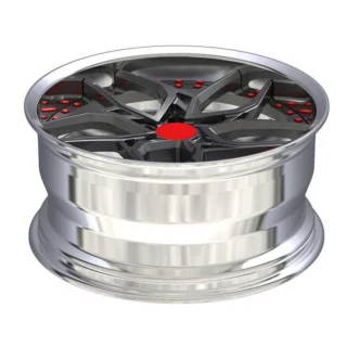 Red-Accent Geometric Split-Spoke Forged Wheel