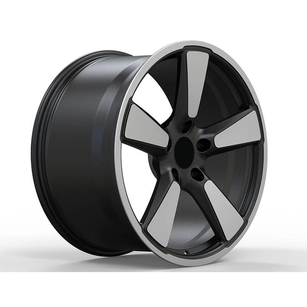 Black-Silver Broad Five-Spoke Forged Wheel — Three-quarter black-silver broad five-spoke design