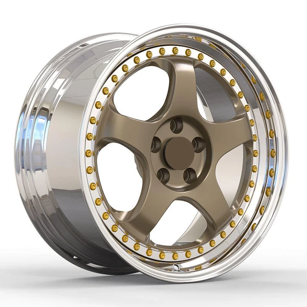 Bronze Five-Spoke Polished-Lip Forged Wheel — Three-quarter bronze five-spoke face and polished lip