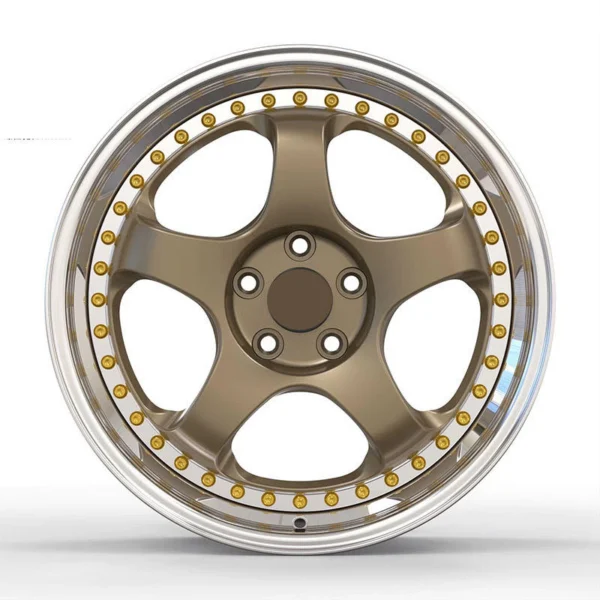 Bronze Five-Spoke Polished-Lip Forged Wheel — Front five-hole bronze five-spoke face and polished lip