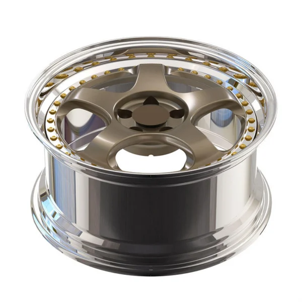 Bronze Five-Spoke Polished-Lip Forged Wheel — Elevated bronze five-spoke face and polished lip and barrel