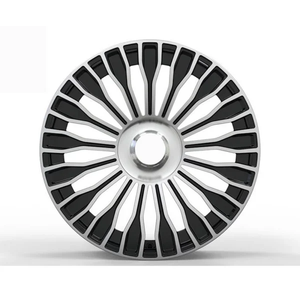 Black Silver Radial-Blade Forged Wheel — Front radial-blade design, mounting holes not visible