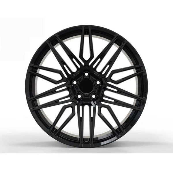 Black Slotted Multi-Spoke Forged Wheel — Front five-hole gloss-black slotted multi-spoke face