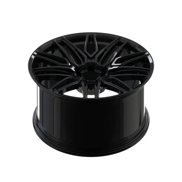 Black Slotted Multi-Spoke Forged Wheel — Elevated gloss-black slotted multi-spoke face and barrel