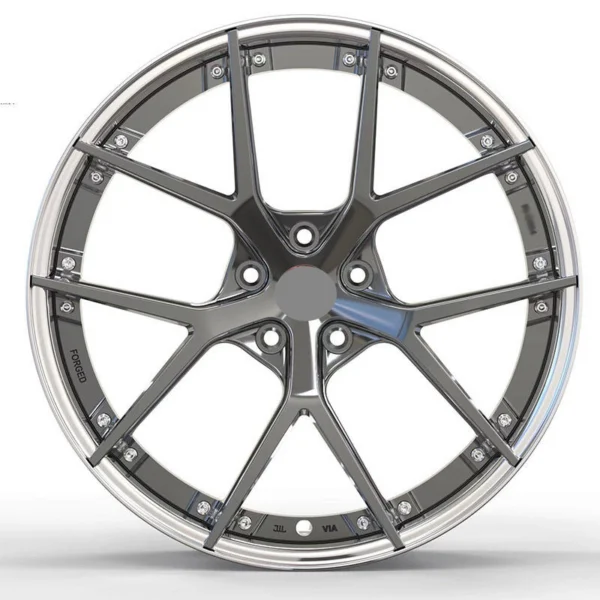 Graphite Channelled Y-Spoke Forged Wheel — Front five-hole channelled Y-spokes and paired-fastener lip