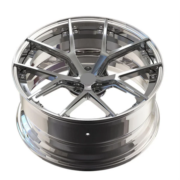 Graphite Channelled Y-Spoke Forged Wheel — Elevated channelled Y-spokes and paired-fastener lip and barrel